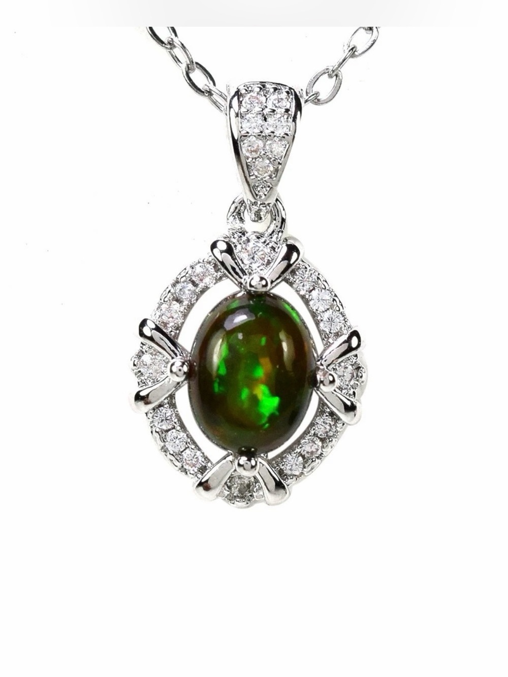 Exquisite Natural Rainbow Black Opal Pendant Necklace 925 Sterling Silver 17.5”